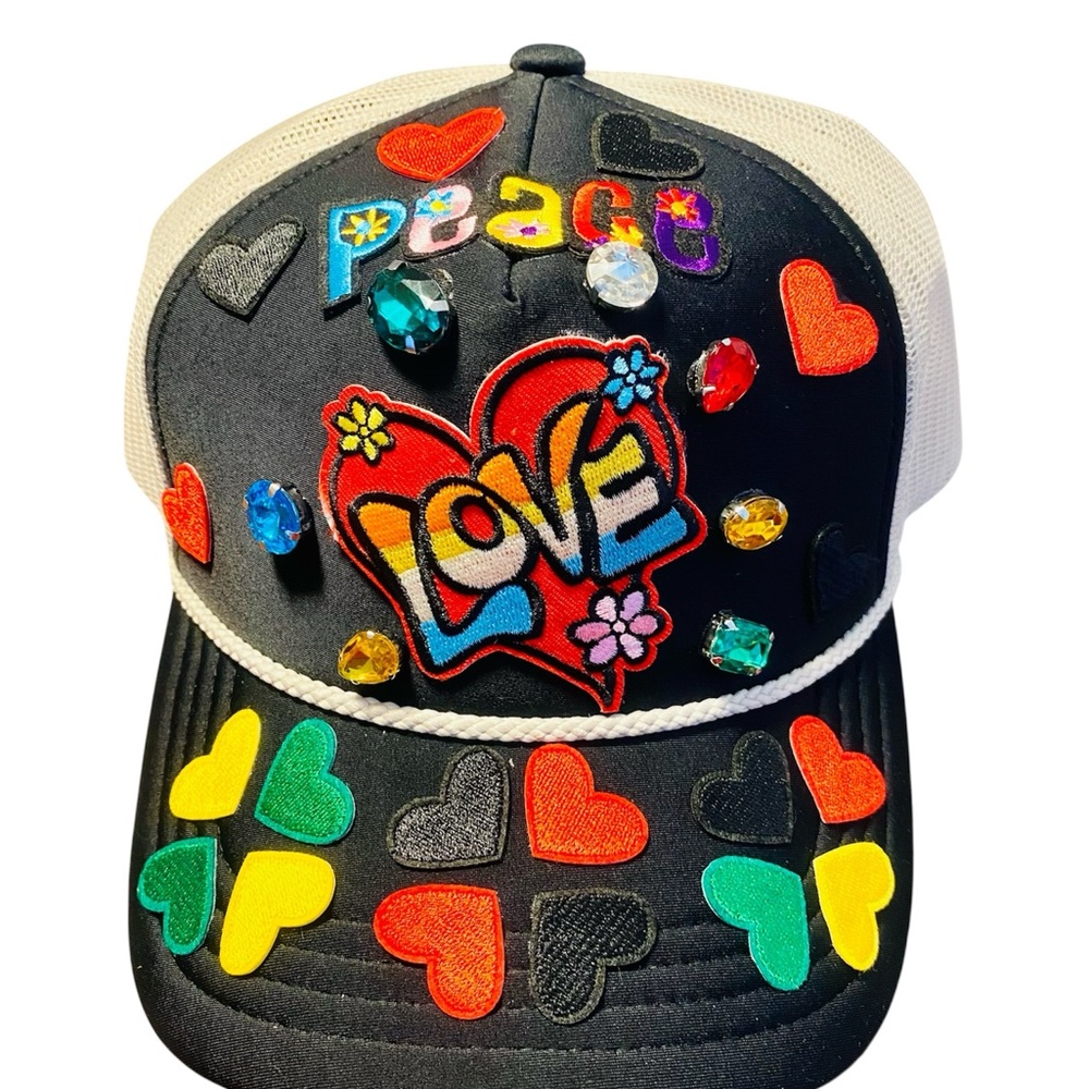 Colorful Embellished Love & Peace Hat